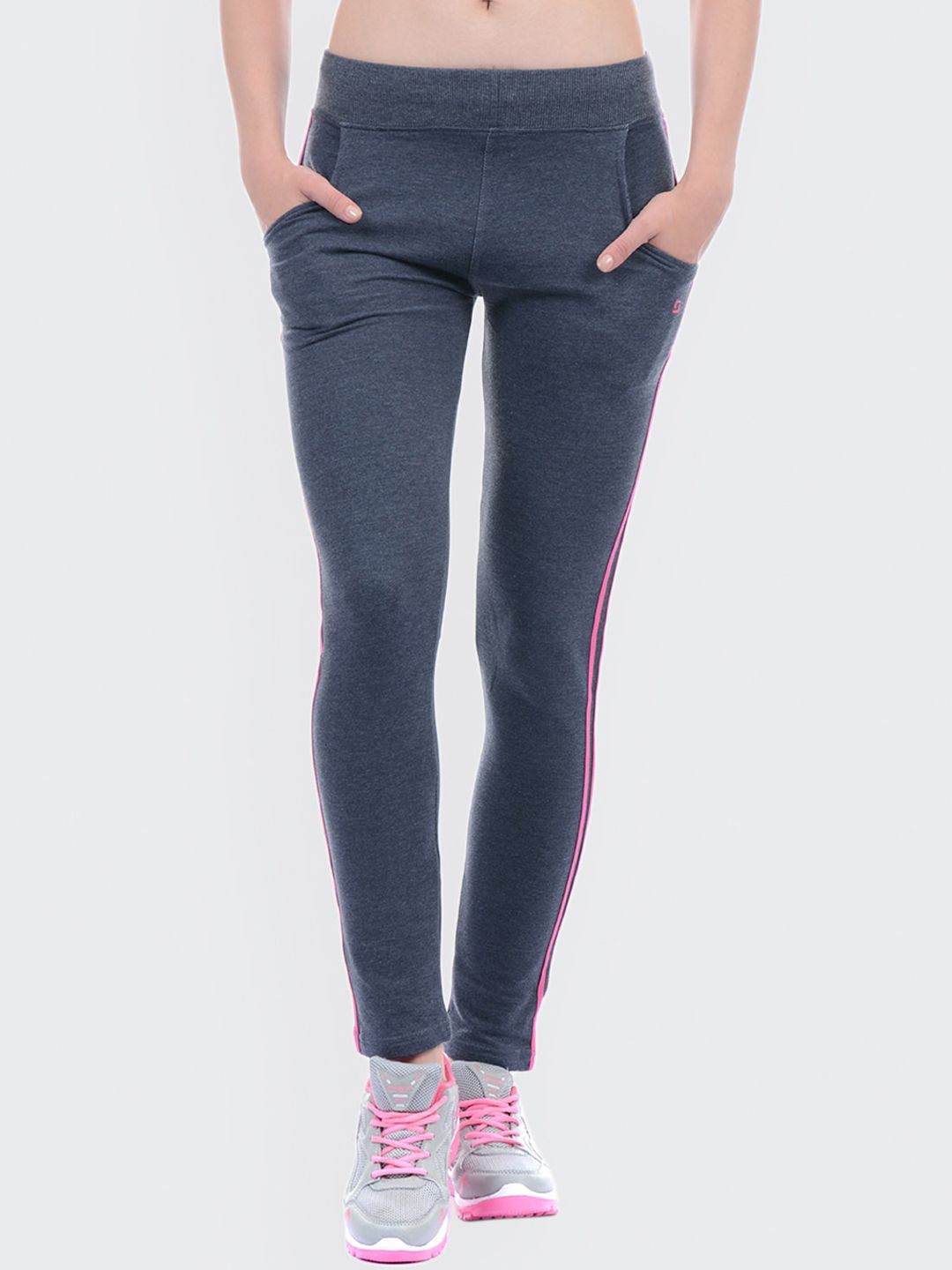 Sweet Dreams Women Charcoal Grey Solid Track Pants With Side Stripes Price in India