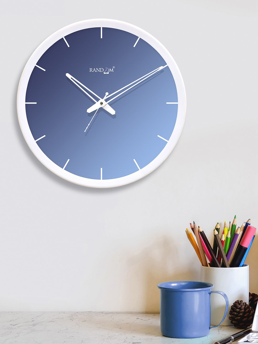 RANDOM Blue Round Solid 30.4 cm Analogue Wall Clock Price in India