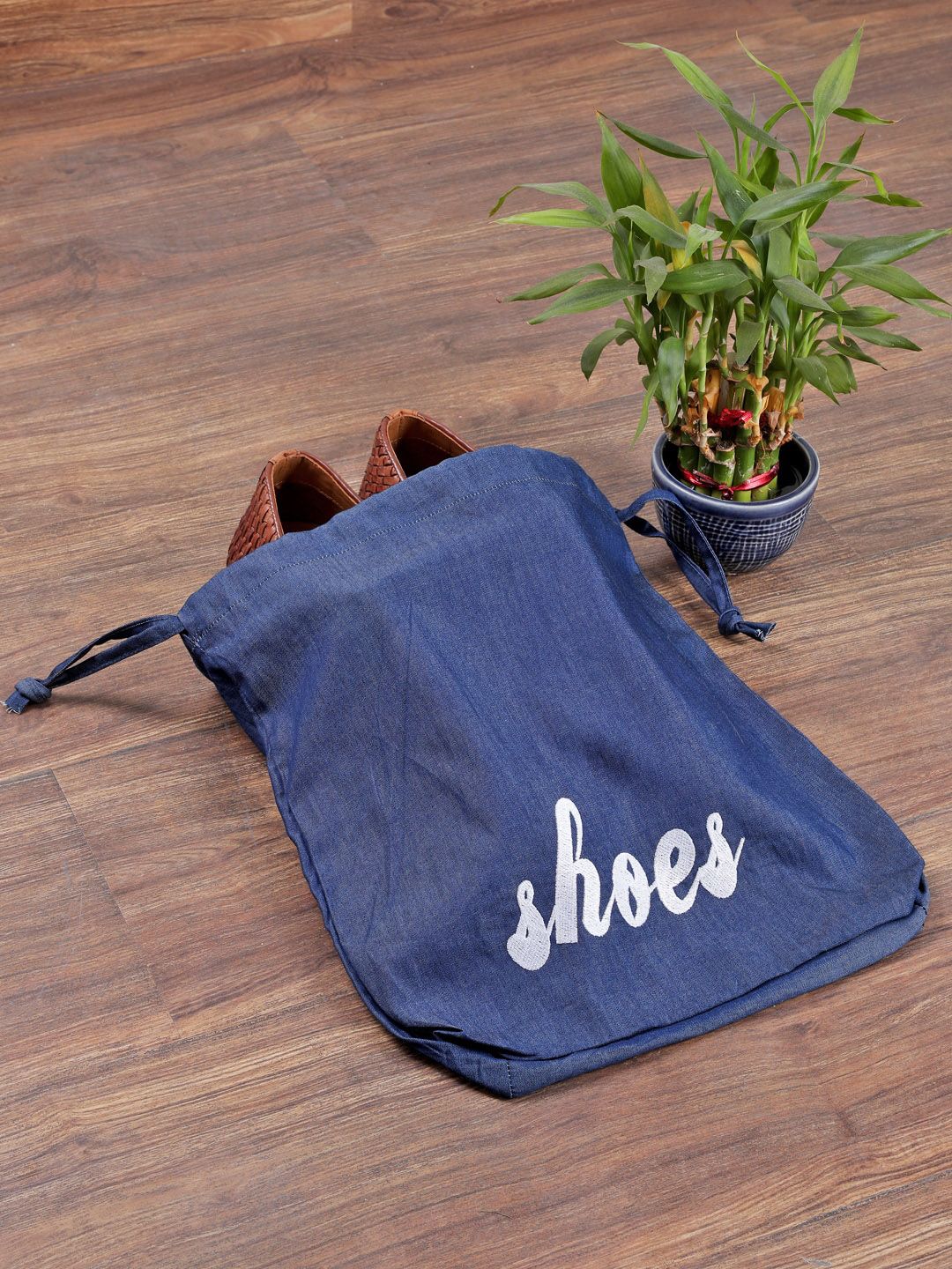 My Gift Booth Set Of 12 Navy Blue & White Printed Reusable Denim Shoe Covers Price in India