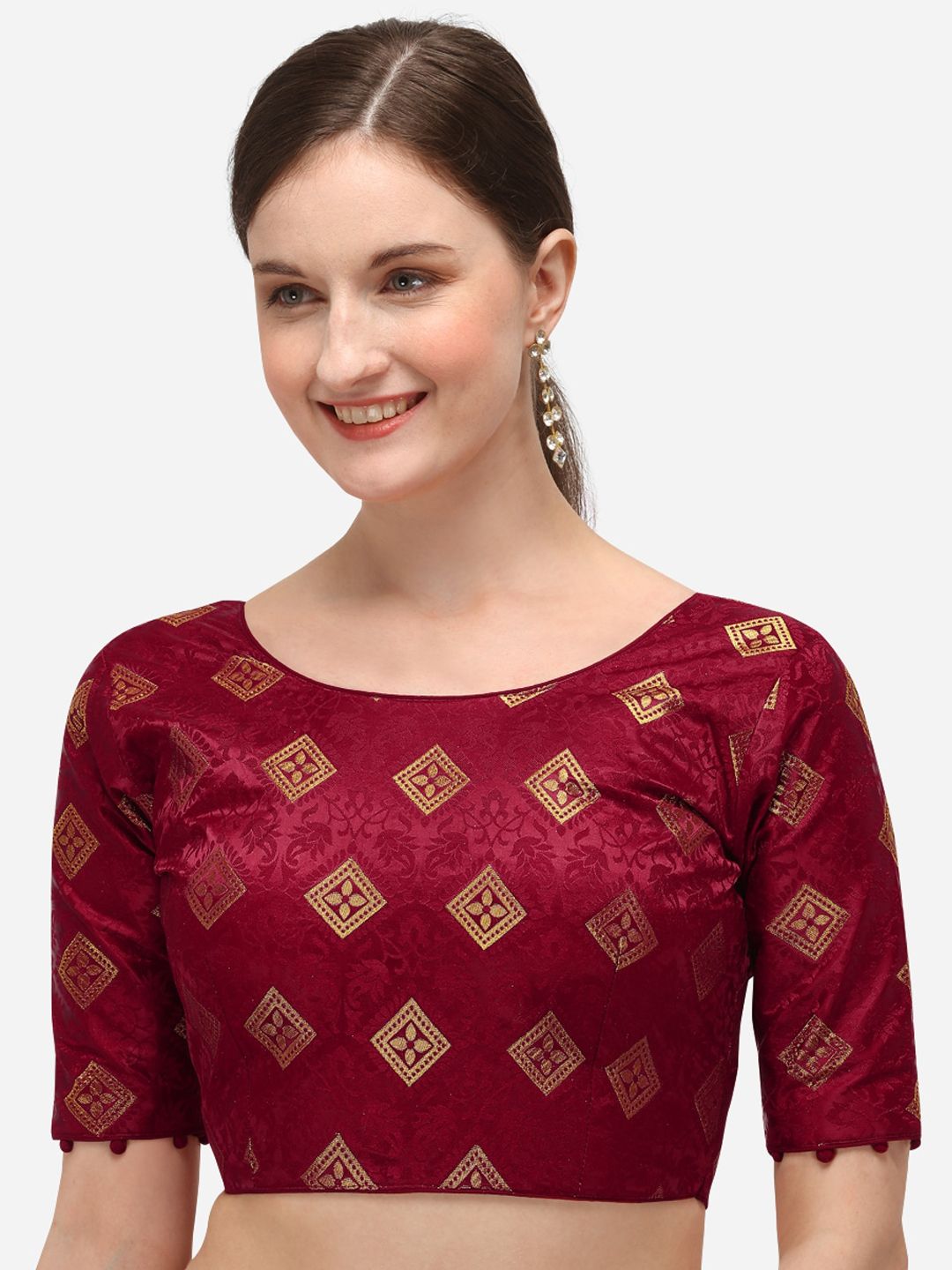 Fab Dadu Women Maroon & Golden-Color Woven-Design Jacquard Saree Blouse Price in India