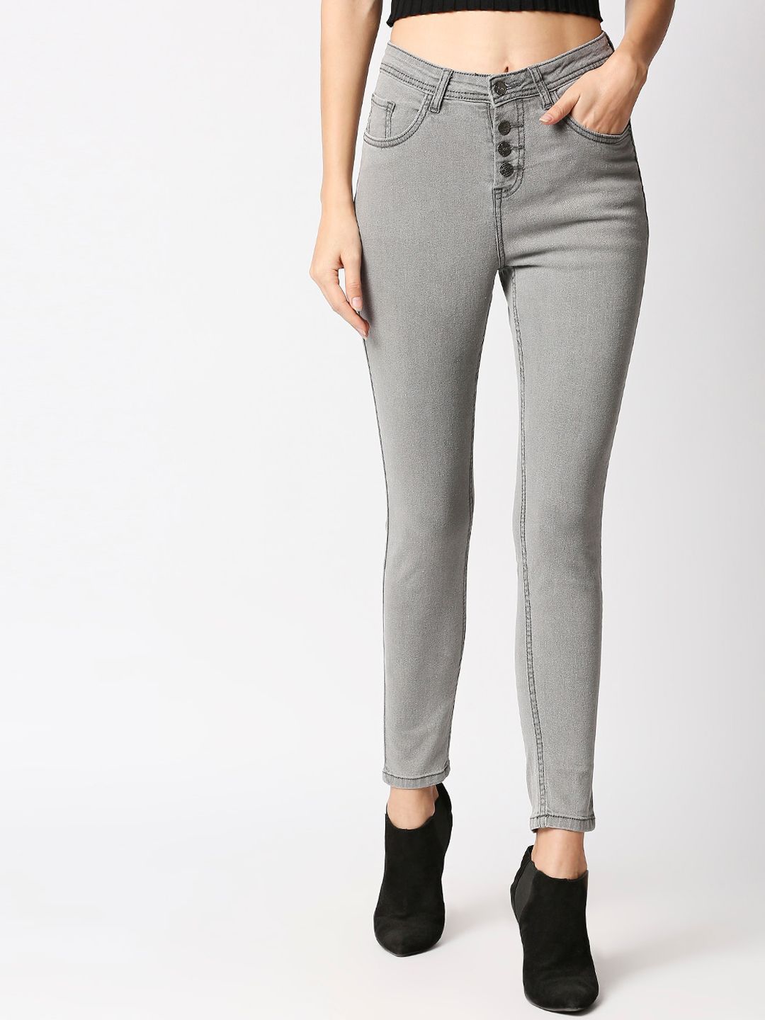 High Star Women Grey Slim Fit Jeans Price in India