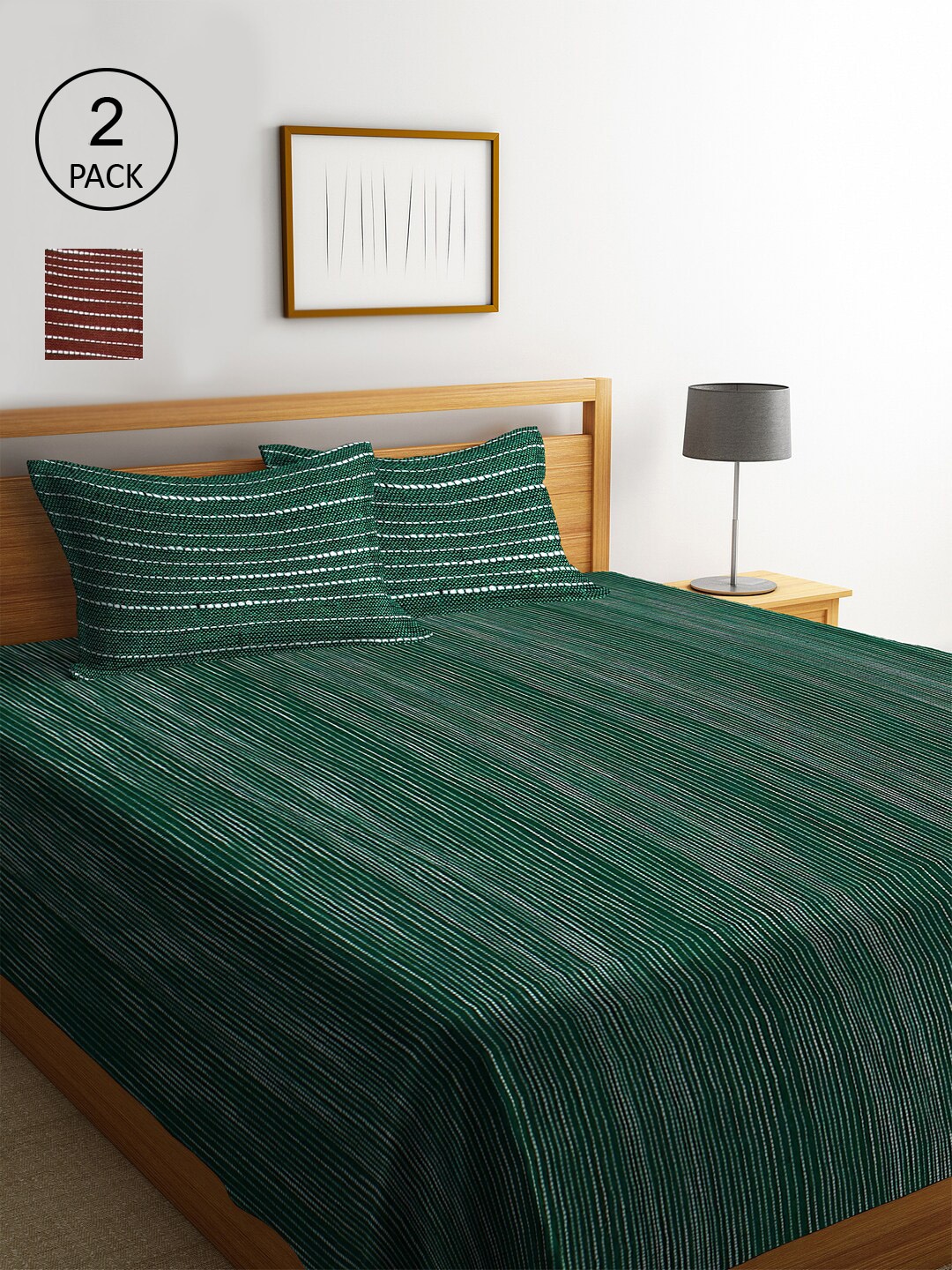 KLOTTHE Set Of 2 Multicoloured Woven-Design 2 Double Bed Cover With 4 Pillow Covers Price in India