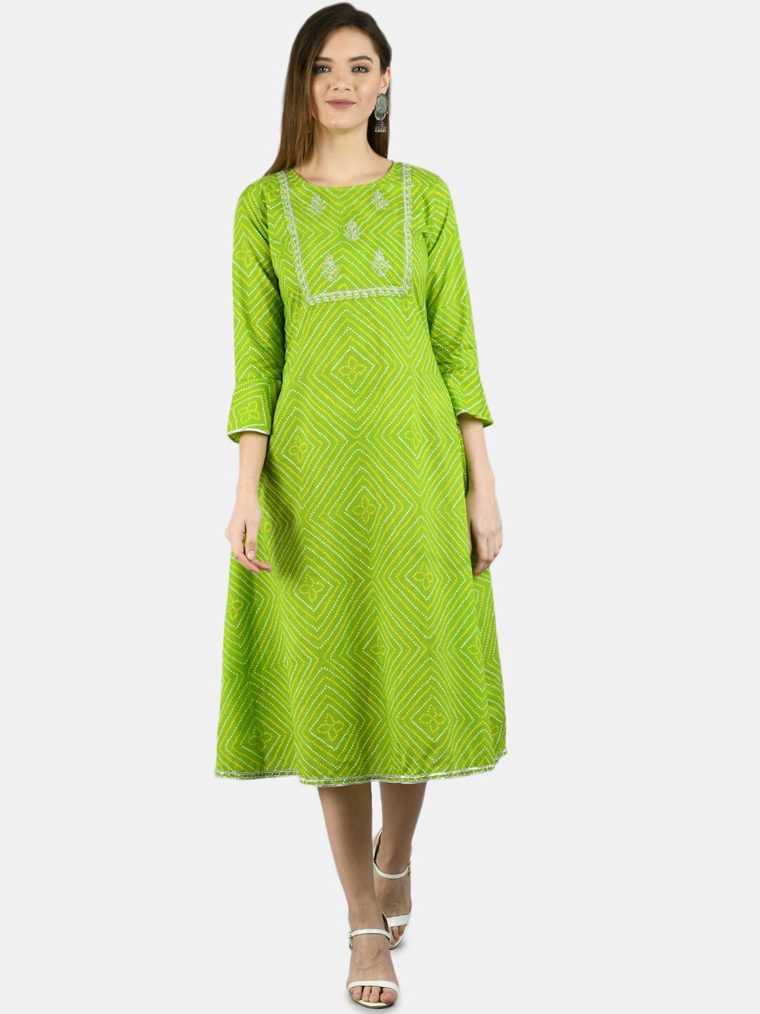 Myshka Women Green Printed A-Line Dress Price in India