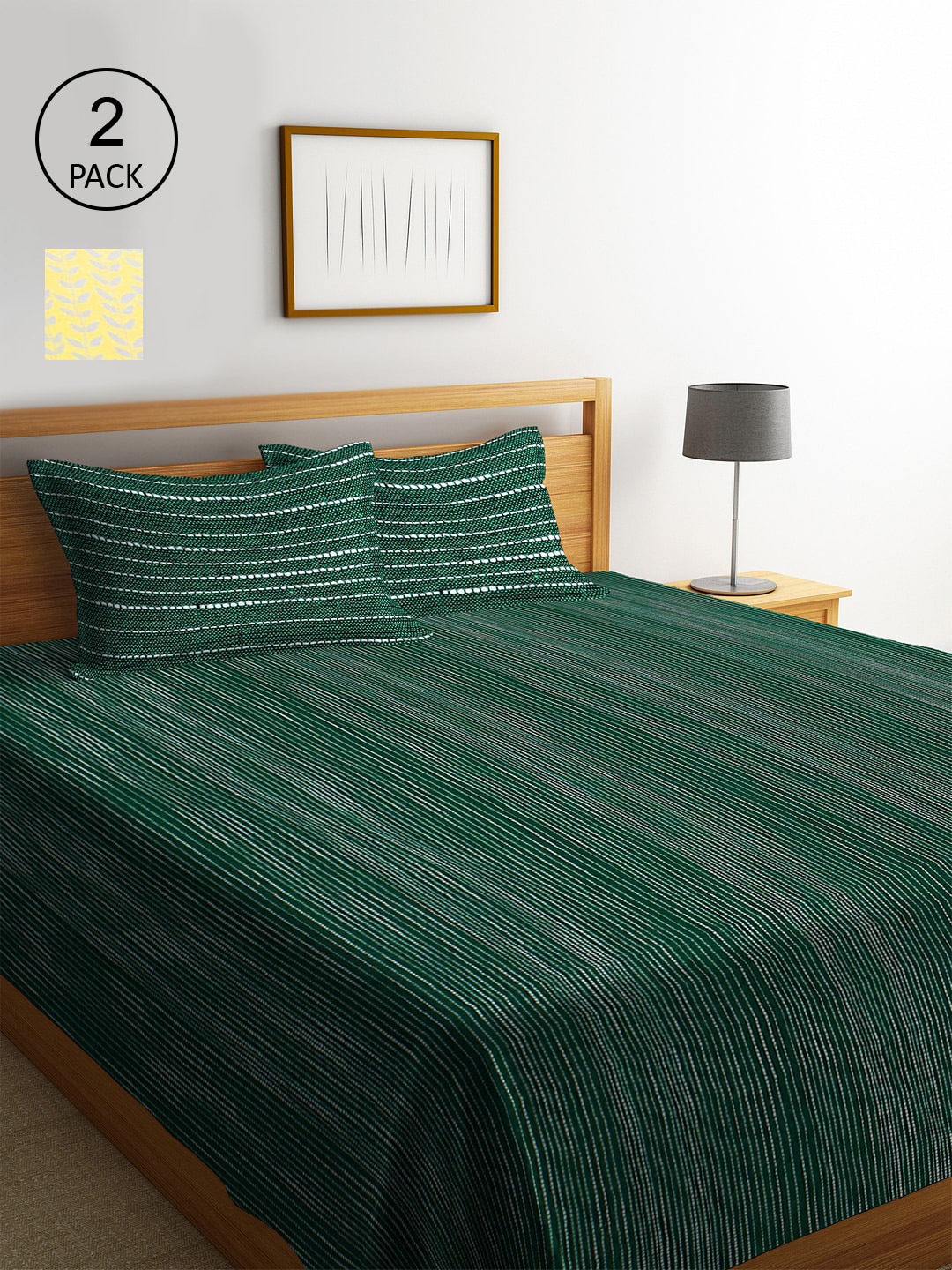 KLOTTHE Green & Yellow Set of 2 Woven-Design Double Bed Cover With 4 Pillow Covers Price in India