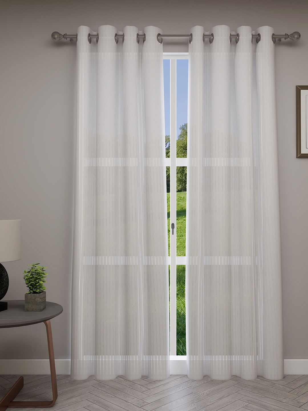 GM Off-White Set of 2 Striped Curtains Price in India