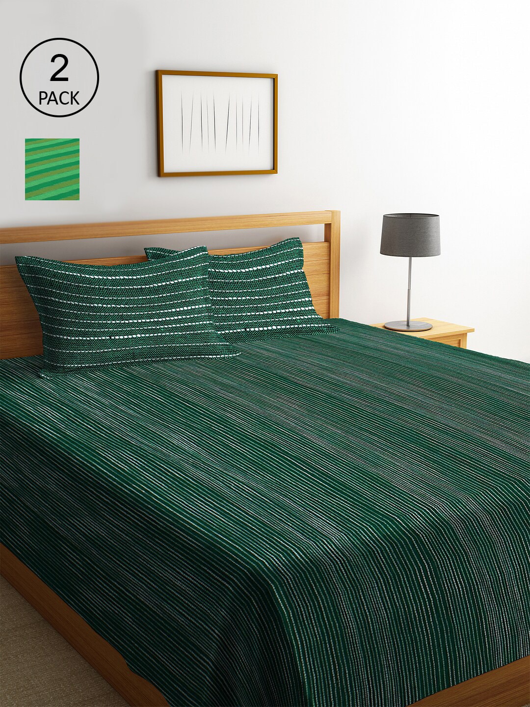 KLOTTHE Green Set Of 2 Woven Design Double King Bed Covers With 4 Pillow Covers Price in India