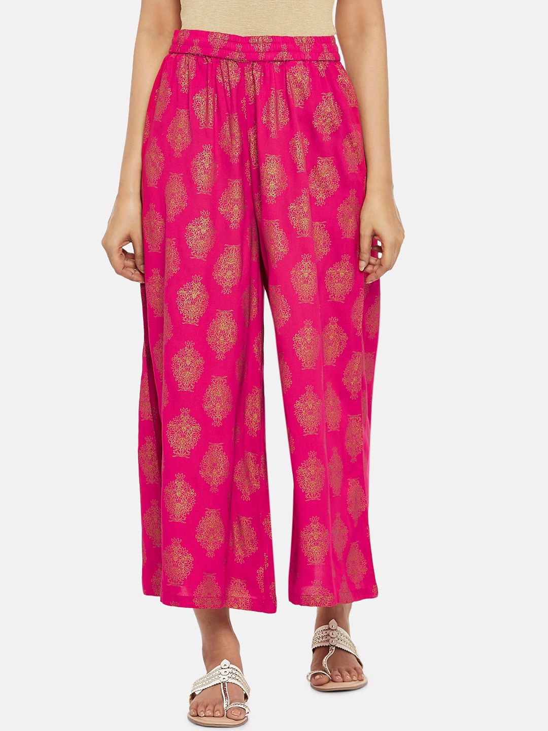 RANGMANCH BY PANTALOONS Women Pink Printed Straight Palazzos Price in India