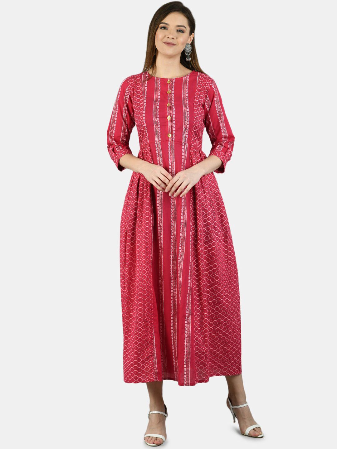 Myshka Women Pink Printed A-Line Dress Price in India