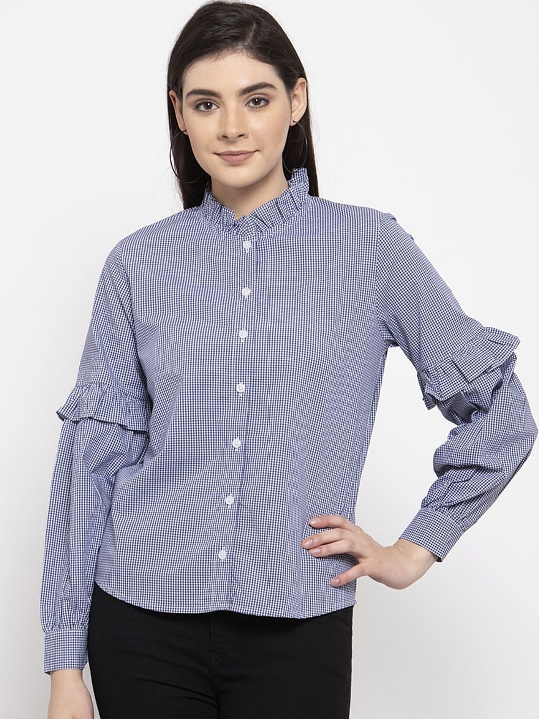 armure Women Blue Regular Fit Checked Casual Shirt