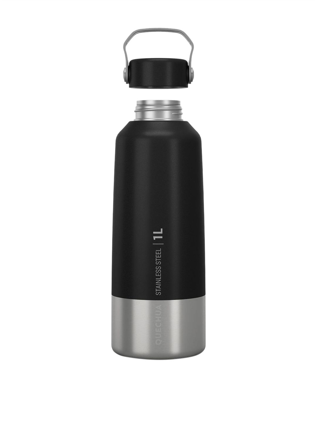 Quechua By Decathlon Black & Silver-Toned Colourblocked Stainless Steel Water Bottle Price in India