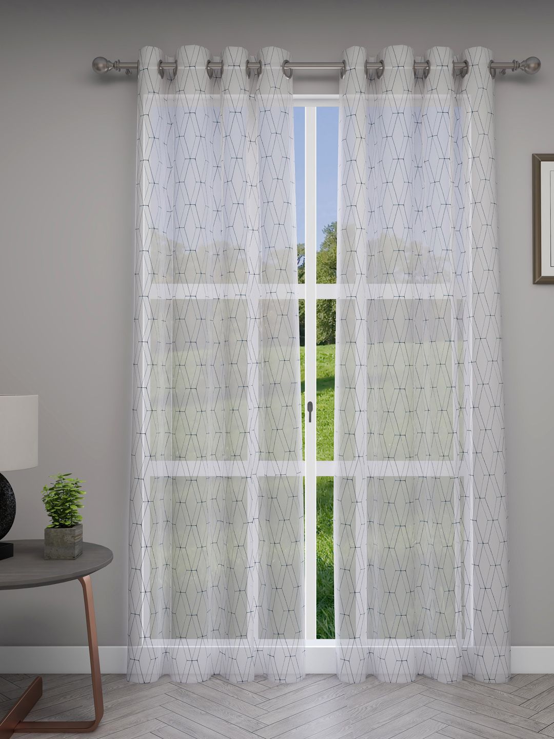 GM White & Blue Set of 2 Sheer Door Curtains Price in India