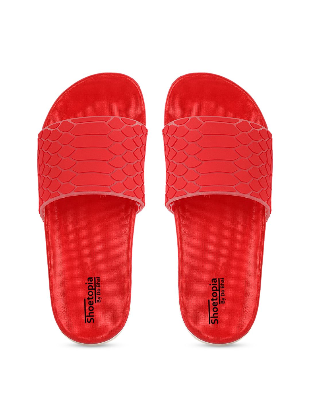 Shoetopia Women Red Self Design Sliders Price in India