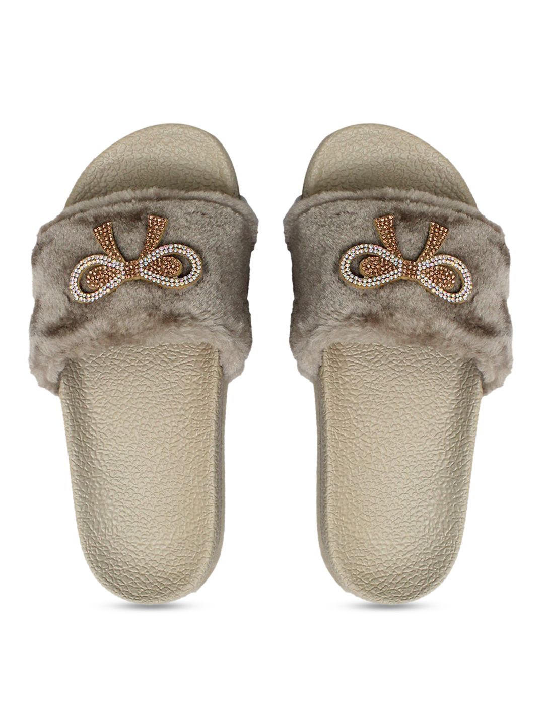 FREECO Women Grey Embellished Sliders Price in India