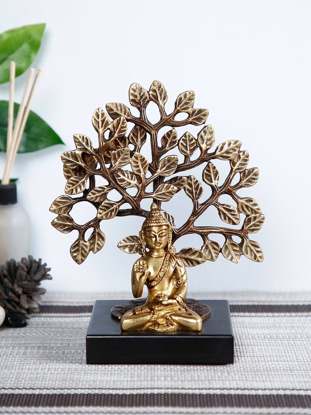 CraftVatika Gold-Toned & Brown Buddha Idol Showpiece Price in India