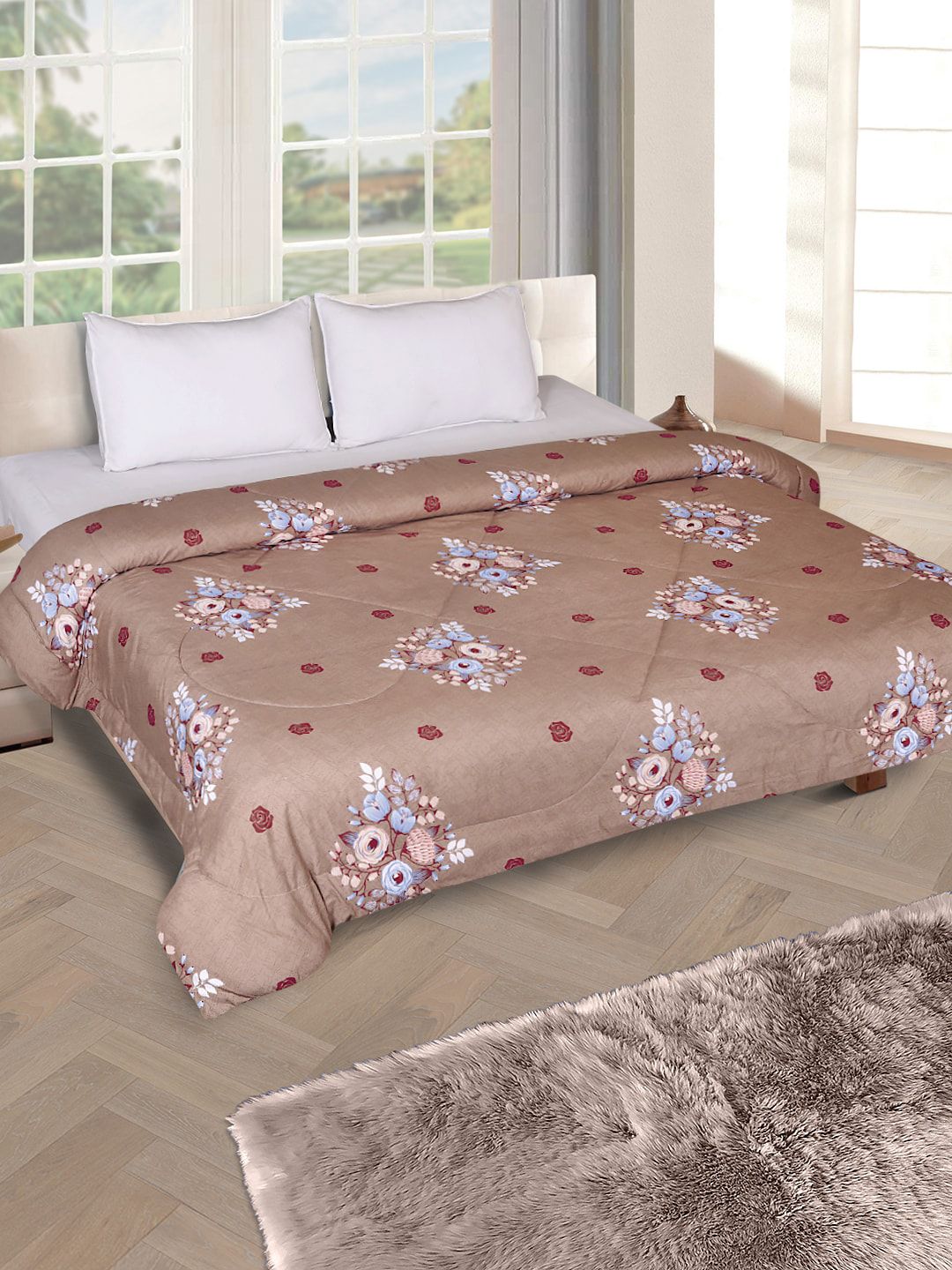 ROMEE Brown Floral AC Room 150 GSM Double Bed Comforter Price in India
