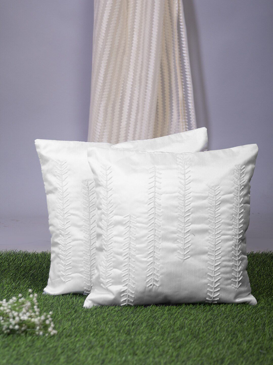 Alina decor White Set of 2 Embellished Square Cushion Covers Price in India