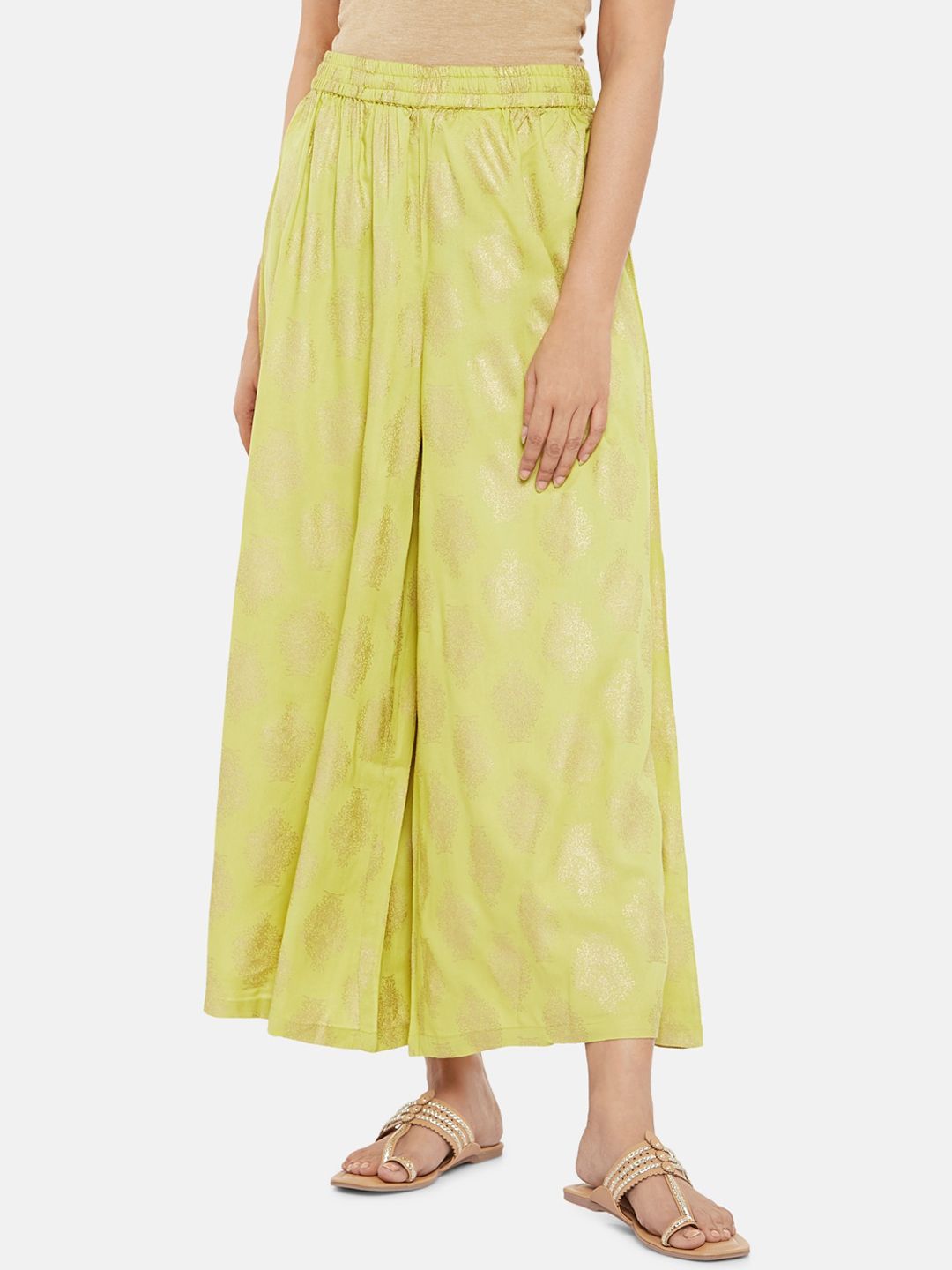 RANGMANCH BY PANTALOONS Women Lime Green Printed Straight Palazzos Price in India