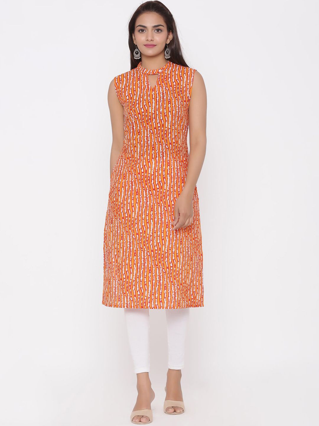 Sangria Women Red & Orange Printed Kurta Price in India