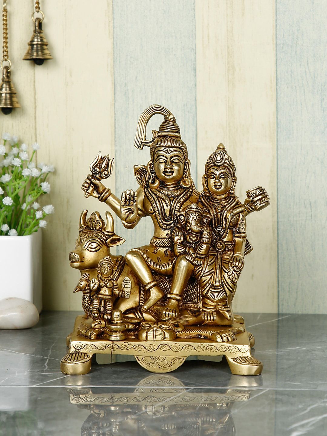 CraftVatika Gold-Toned Handmade Shiva Family Idol Showpiece Price in India