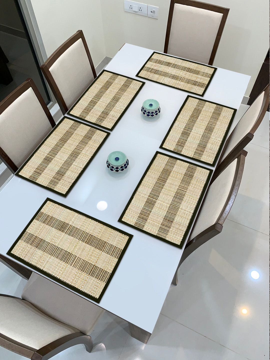 HomeStorie Set Of 6 Beige & Black Self-Design Rectangular Heat Resistant Table Placemats Price in India