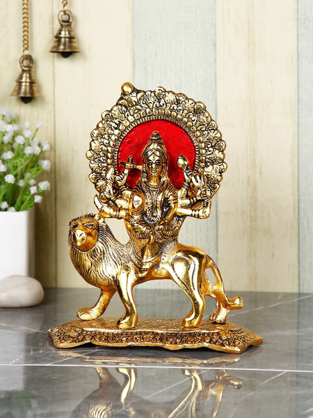 CraftVatika Gold-Toned & Red Durga Devi Maa Murti Showpiece Price in India