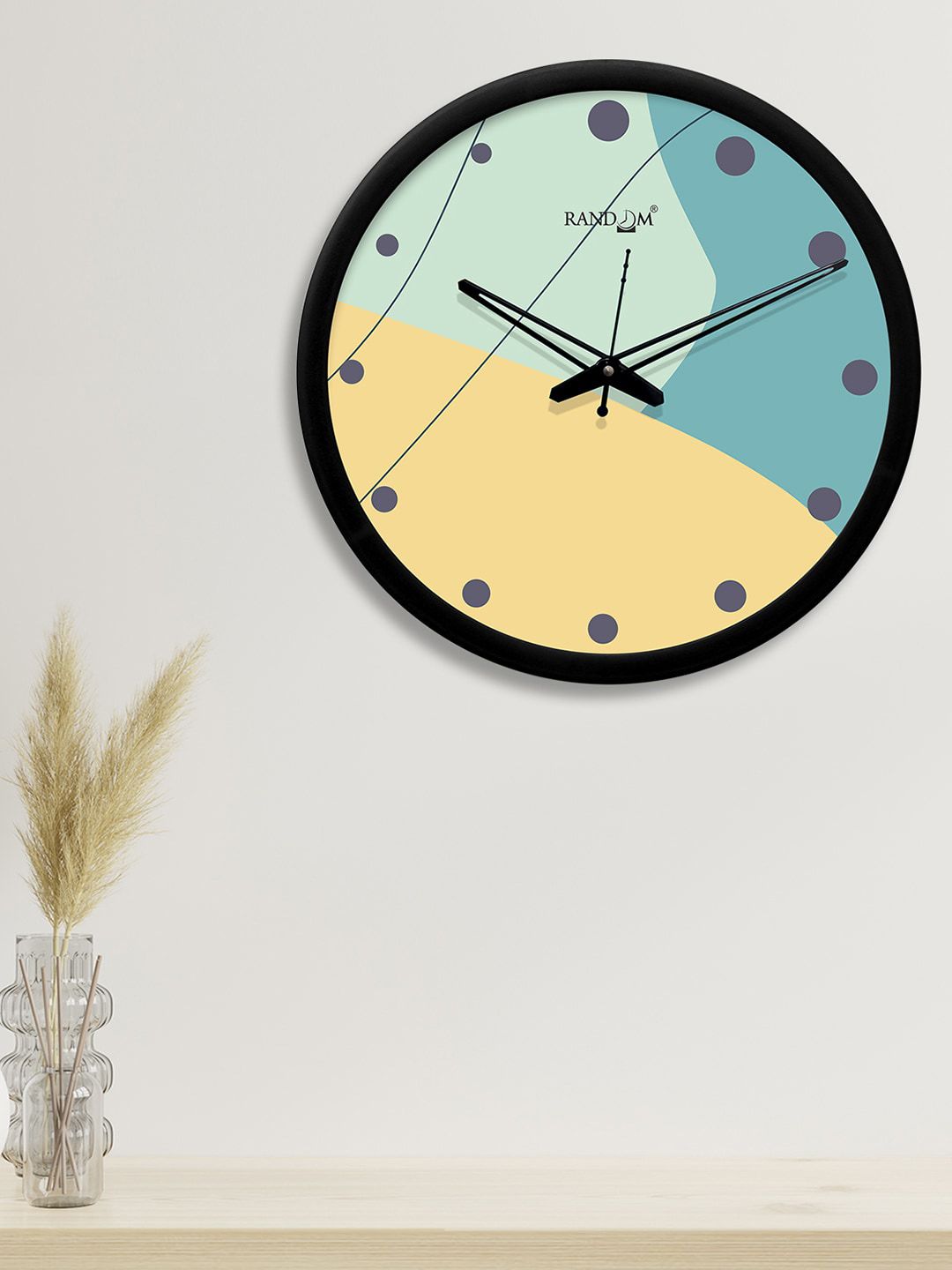 RANDOM Teal & Yellow Round Colourblocked 30.4 cm Analogue Wall Clock Price in India