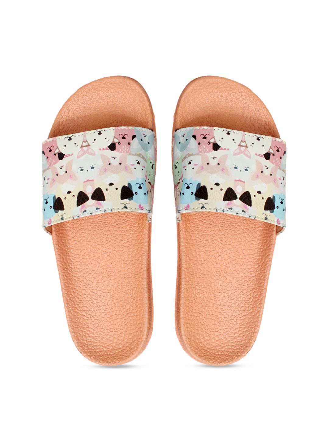 FREECO Women White & Black Printed Sliders Price in India