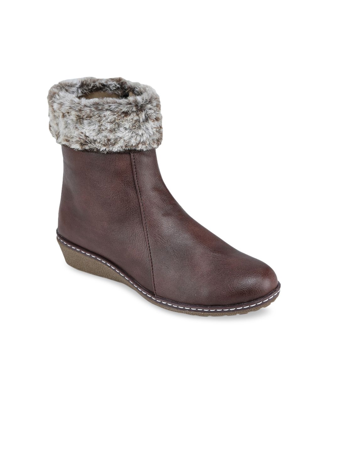 TRASE Women Brown Solid Mid-Top Heeled Boots Price in India
