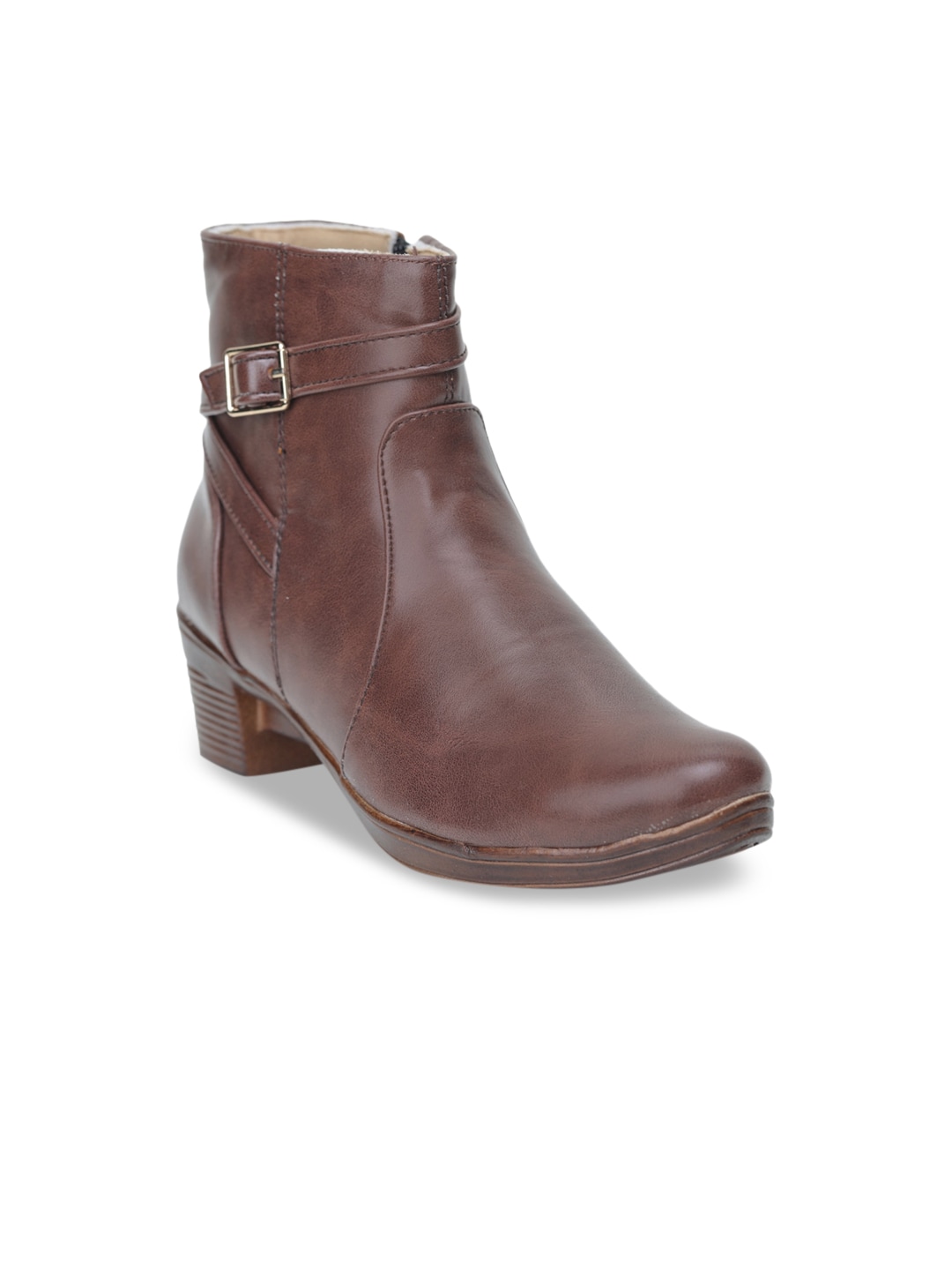 TRASE Women Brown Solid Heeled Boots Price in India