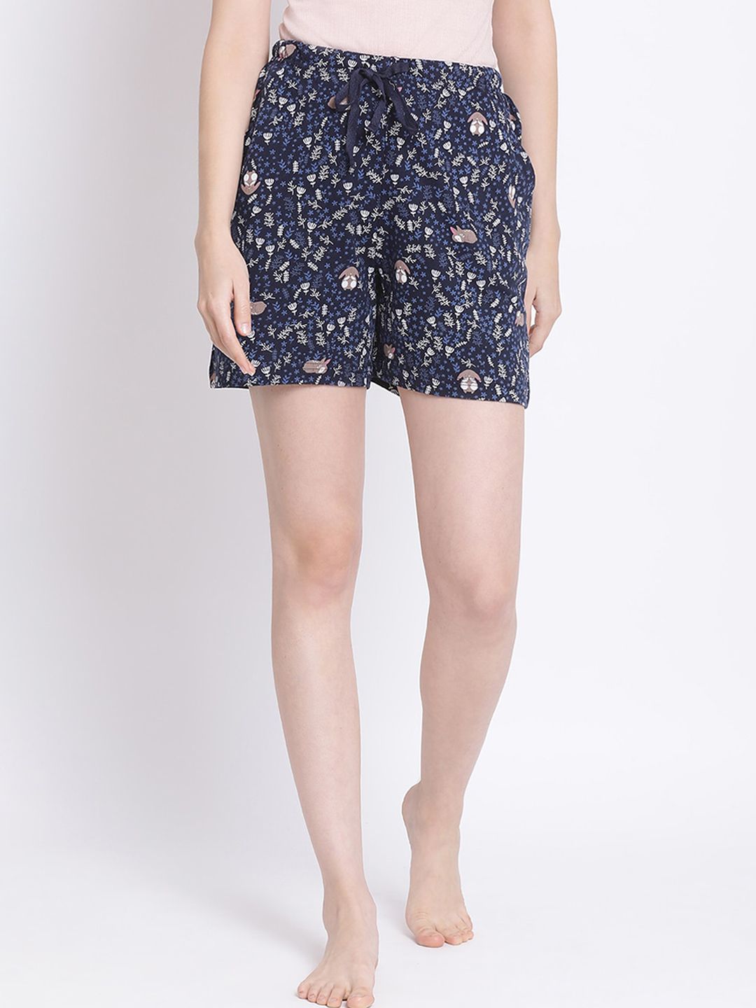 Kanvin Women Navy Blue & White Printed Lounge Shorts Price in India