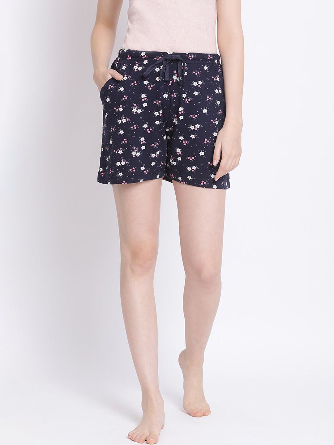 Kanvin Women Navy Blue Printed Lounge Shorts Price in India