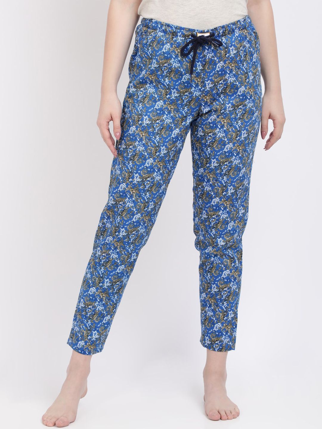 Bene Kleed Women Blue & White Printed Lounge Pants Price in India