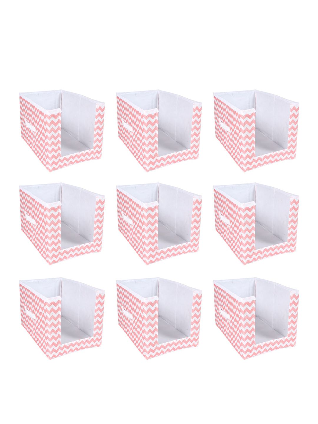 prettykrafts Set Of 9 White & Peach-Coloured Chevron Printed Shirt Stacker Closet Organizers Price in India