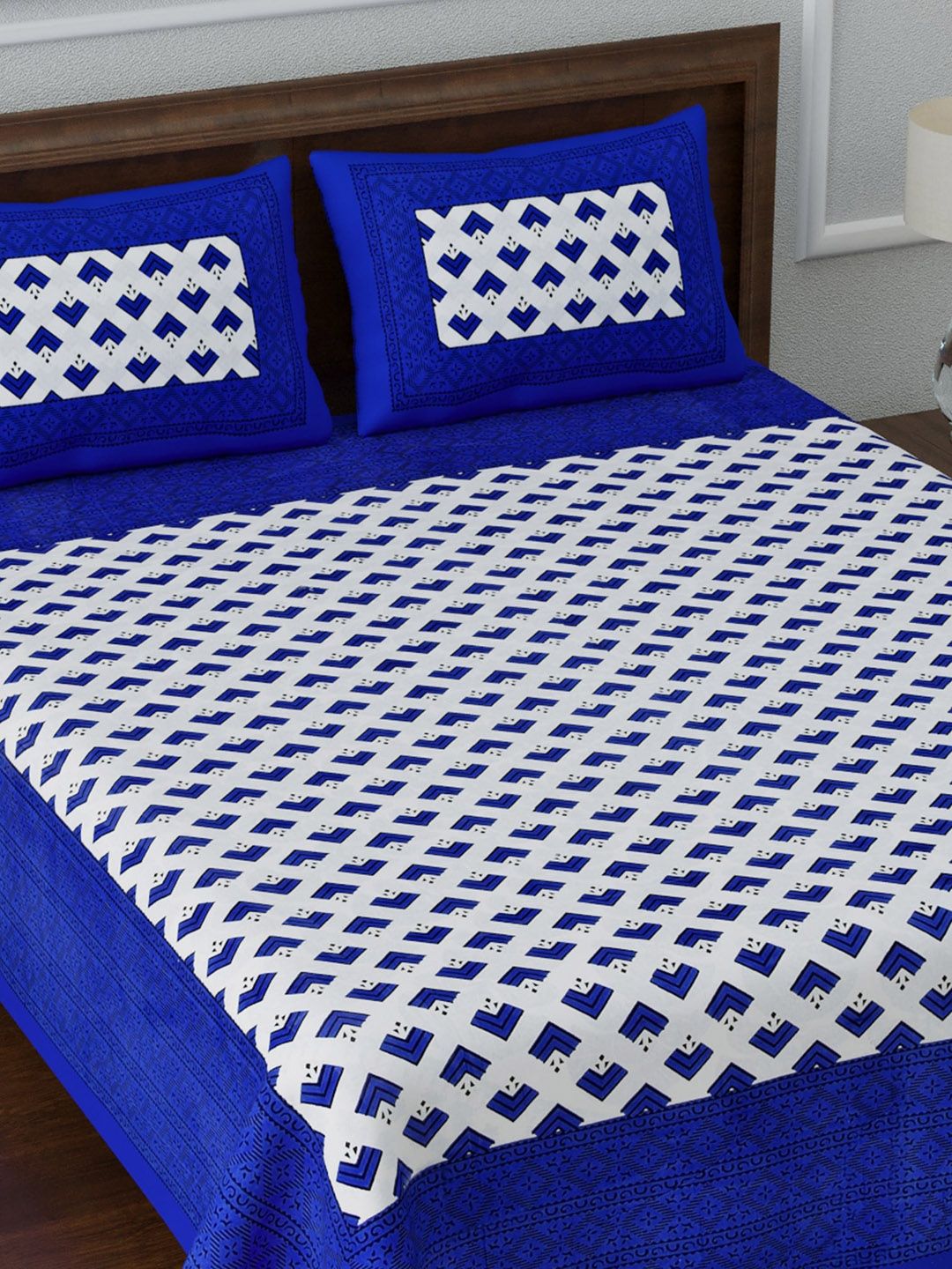 LIVING ROOTS Navy Blue & White Floral 144 TC Cotton 1 Queen Bedsheet with 2 Pillow Covers Price in India