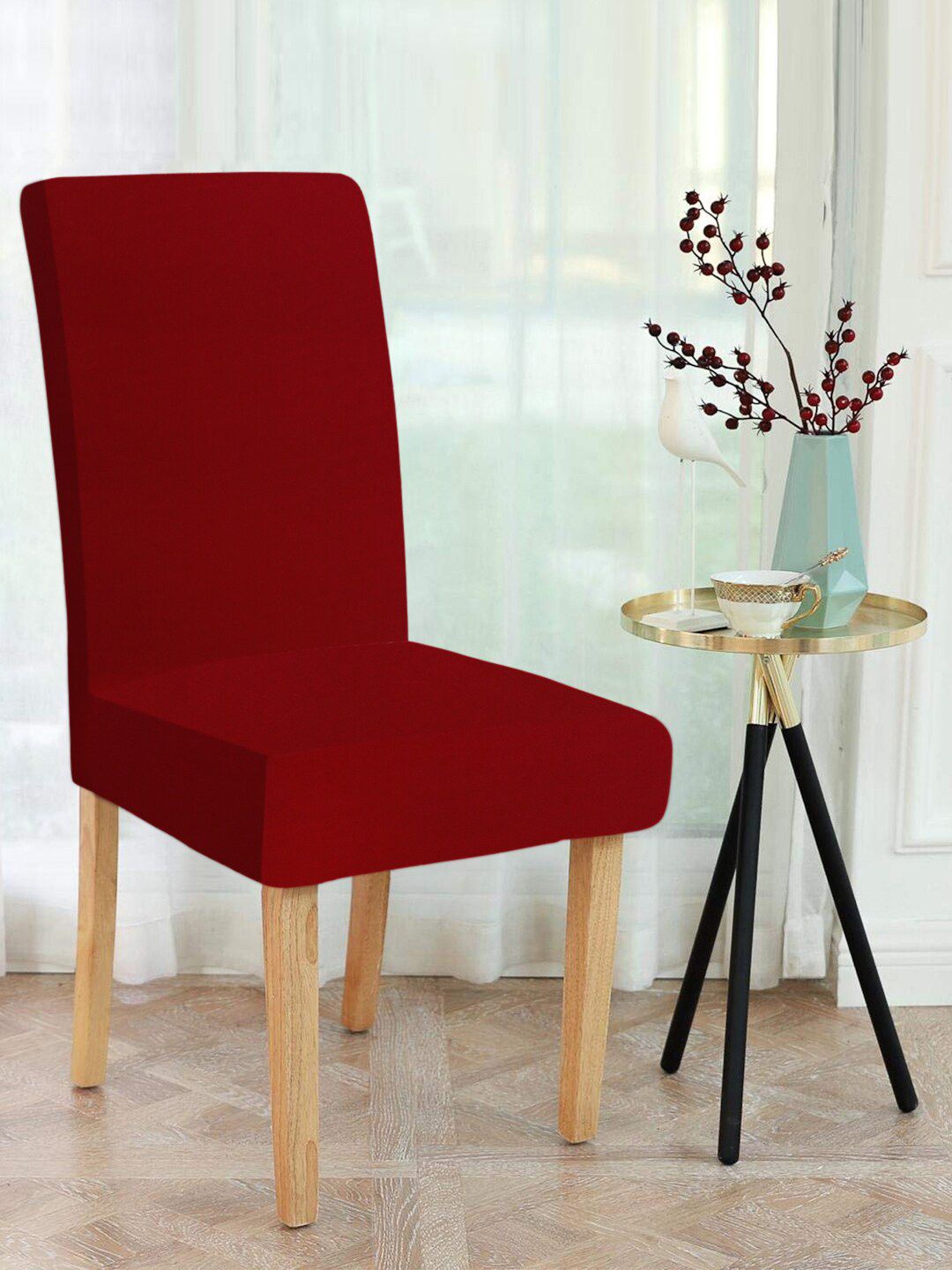 Cortina Set of 6 Maroon Solid Chair Covers Price in India