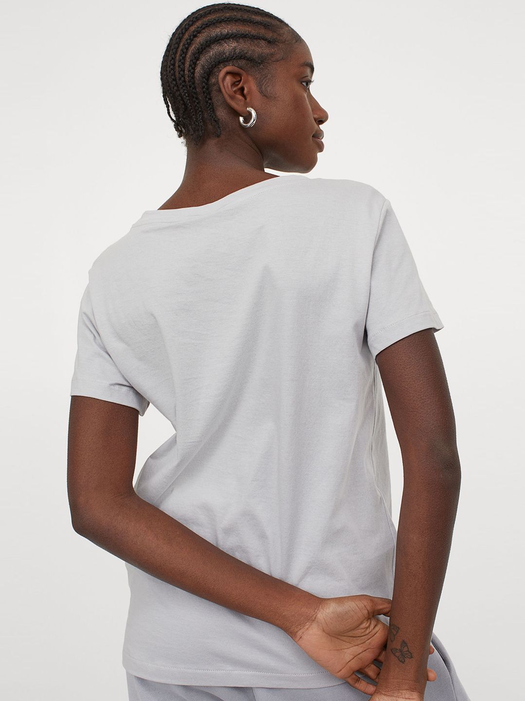 H&M Women Grey Solid Cotton T-shirt