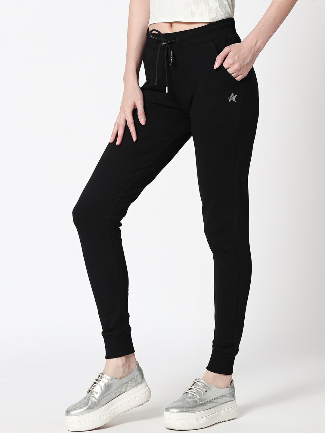 Zeyo Women Black Solid Slim Fit Joggers Price in India