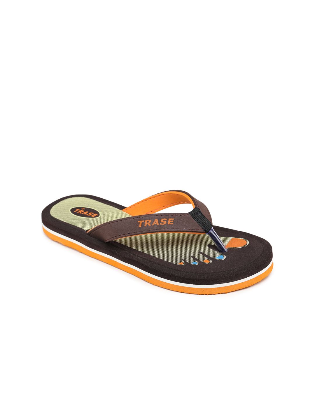 TRASE Women Brown & Orange Printed Thong Flip-Flops Price in India