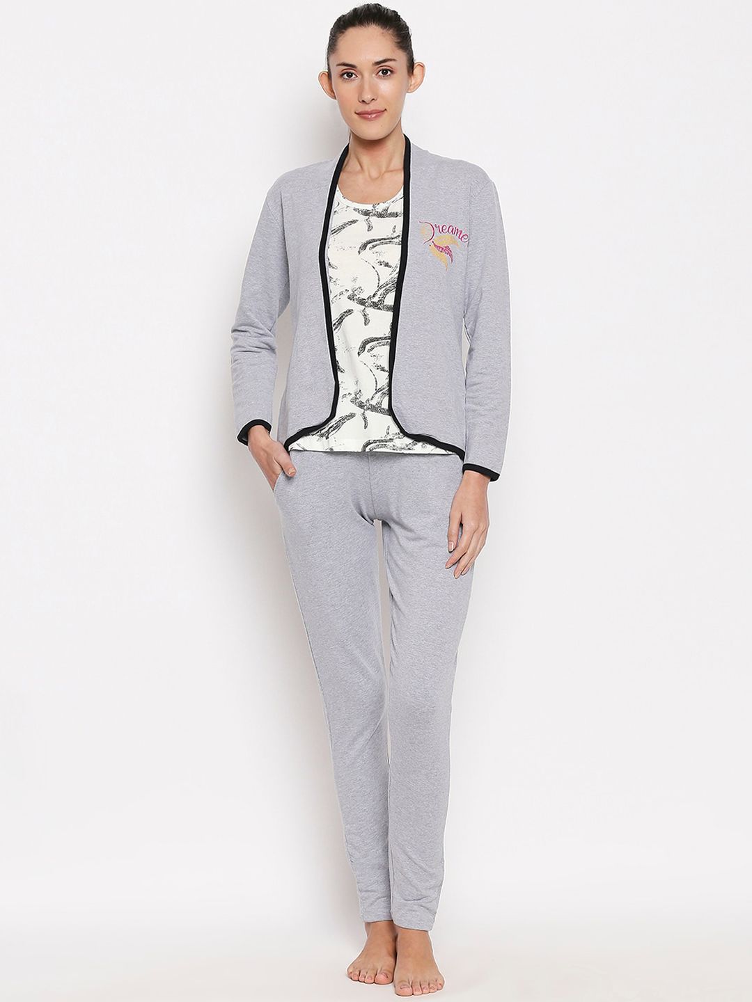 XIN Women Grey & White Solid Night suit Price in India