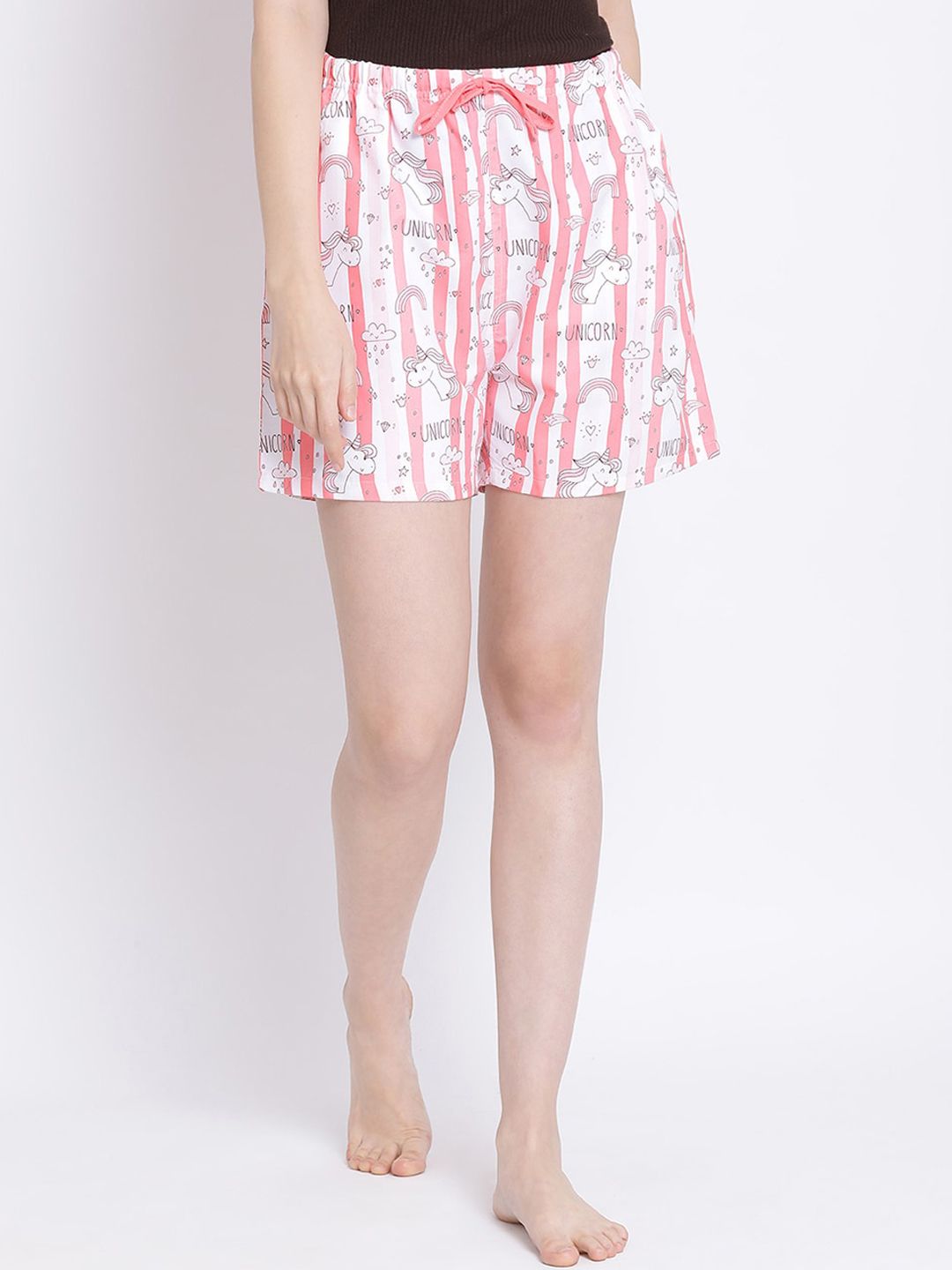 Kanvin Women Pink & White Printed Lounge Shorts Price in India