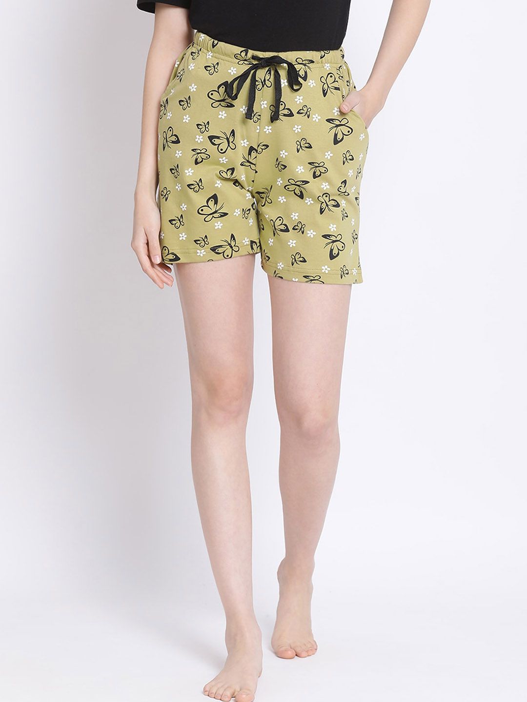 Kanvin Women Green & Black Printed Lounge Shorts Price in India