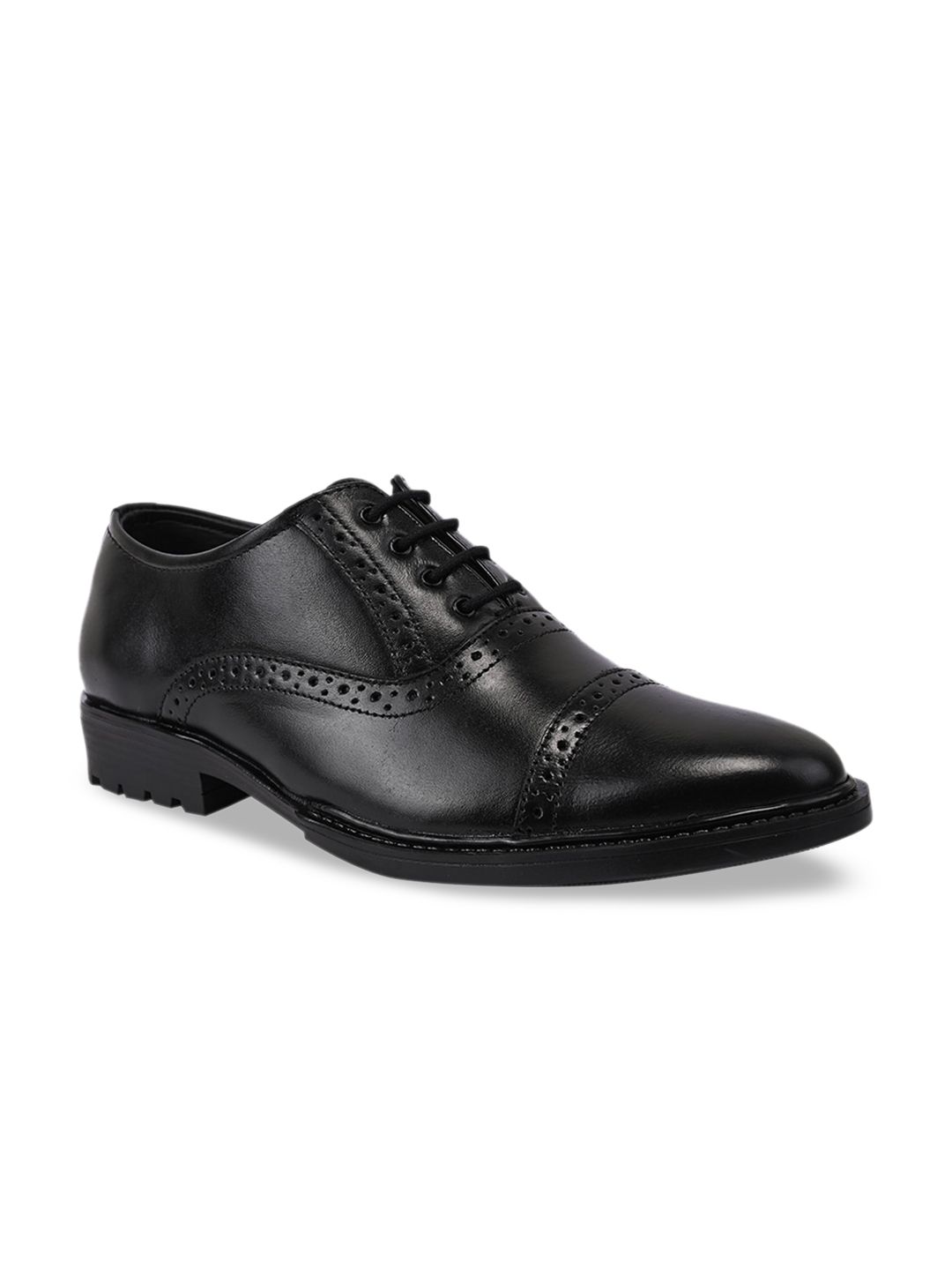 BuckleUp Men Black Textured Leather Formal Oxfords