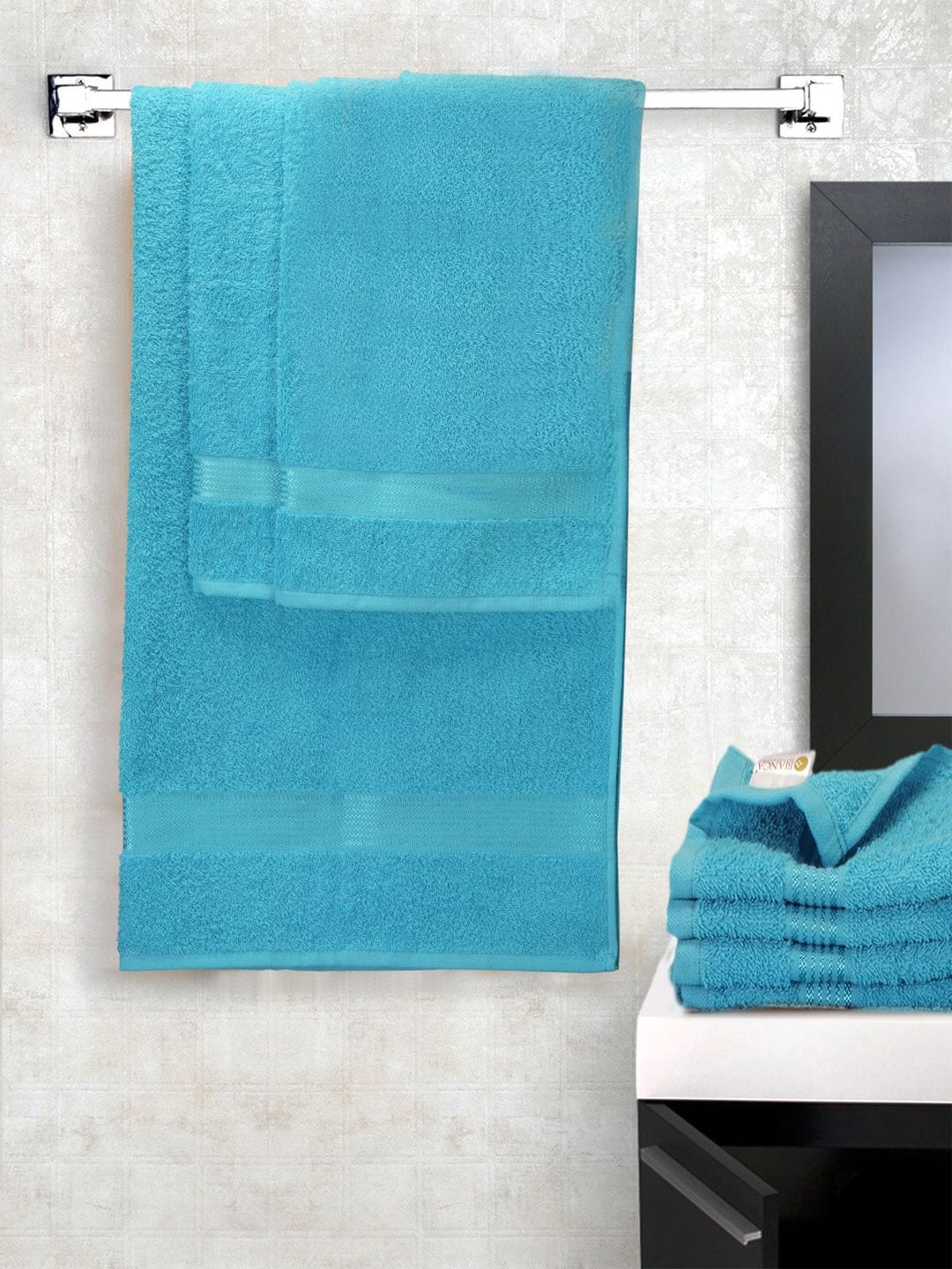 BIANCA Set of 7 Blue Solid 380 GSM Super-Soft Terry Towels Price in India
