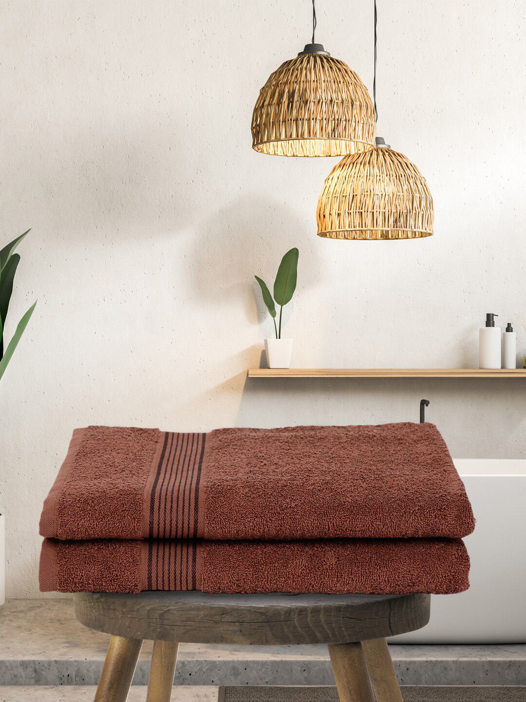 BIANCA Set Of 2 Brown Solid 380 GSM Cotton Bath Towels Price in India