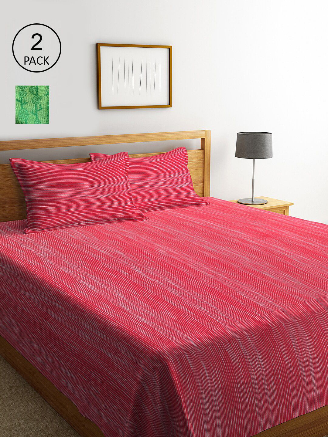KLOTTHE Set Of 2 Striped Double King Bed Covers With 4 Pillow Covers Price in India