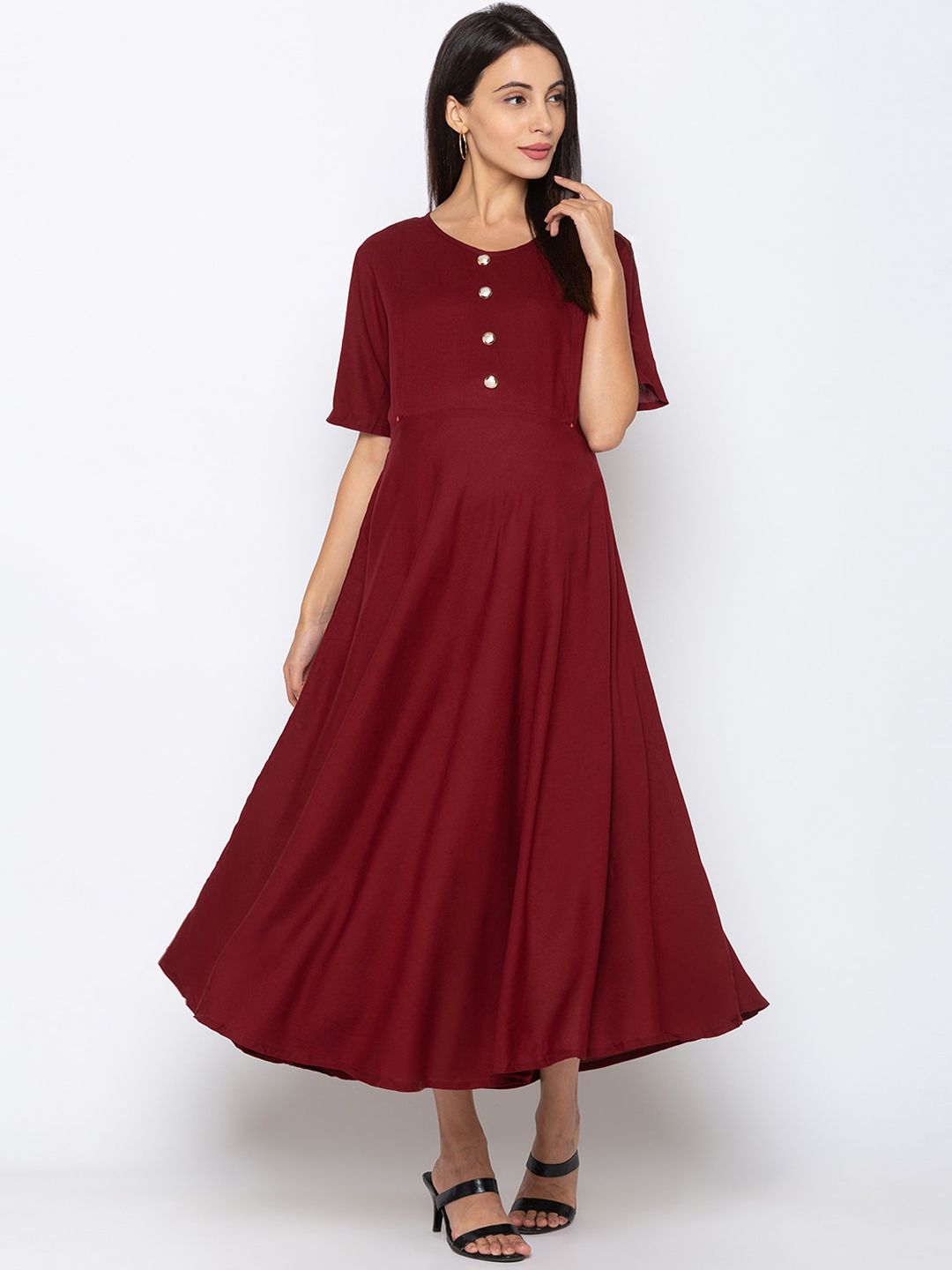 MomToBe Women Maroon Solid Maternity Dress