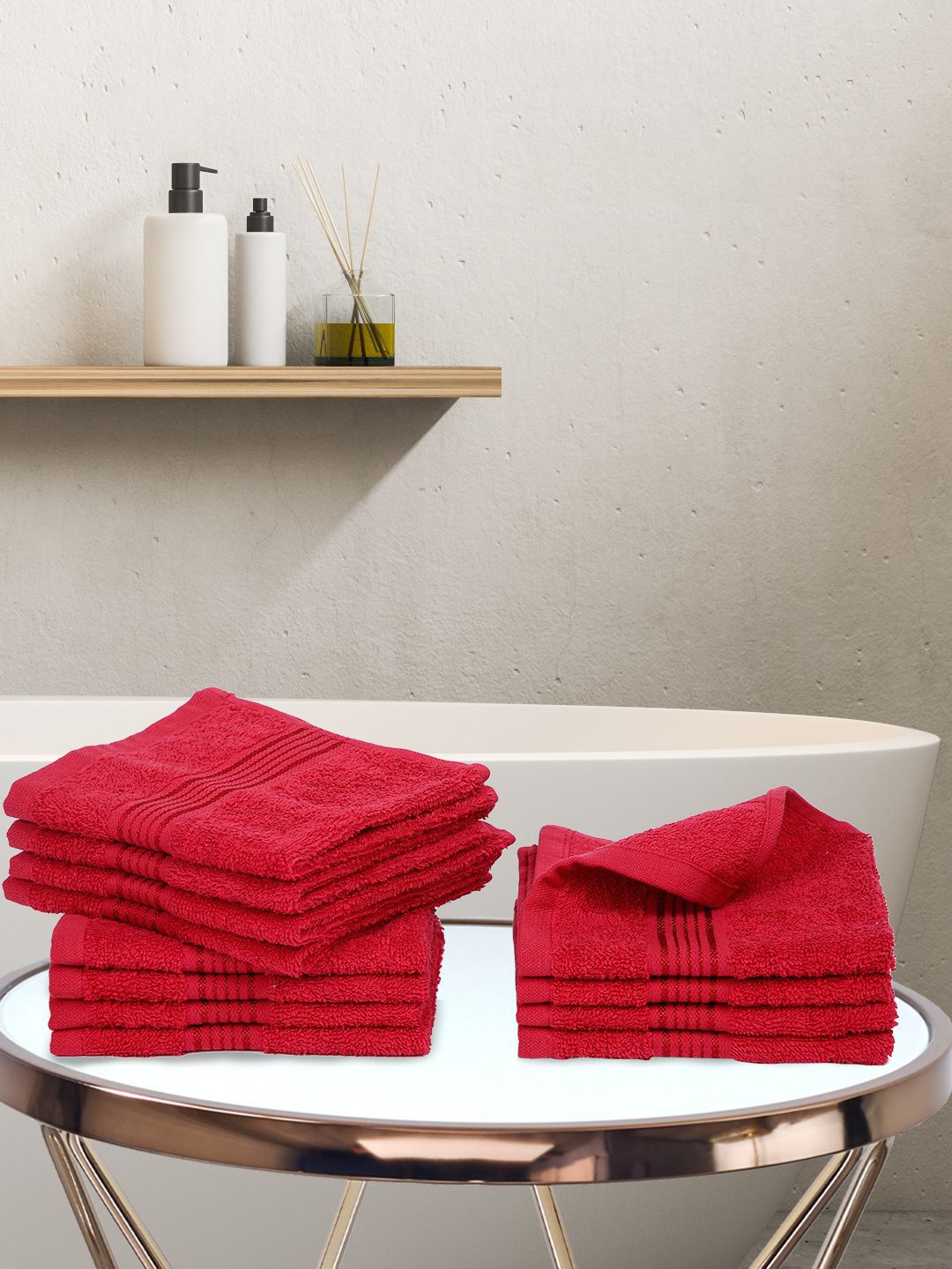 BIANCA Set Of 12 Red Solid Super Absorbent 380 GSM Cotton Face Towels Price in India