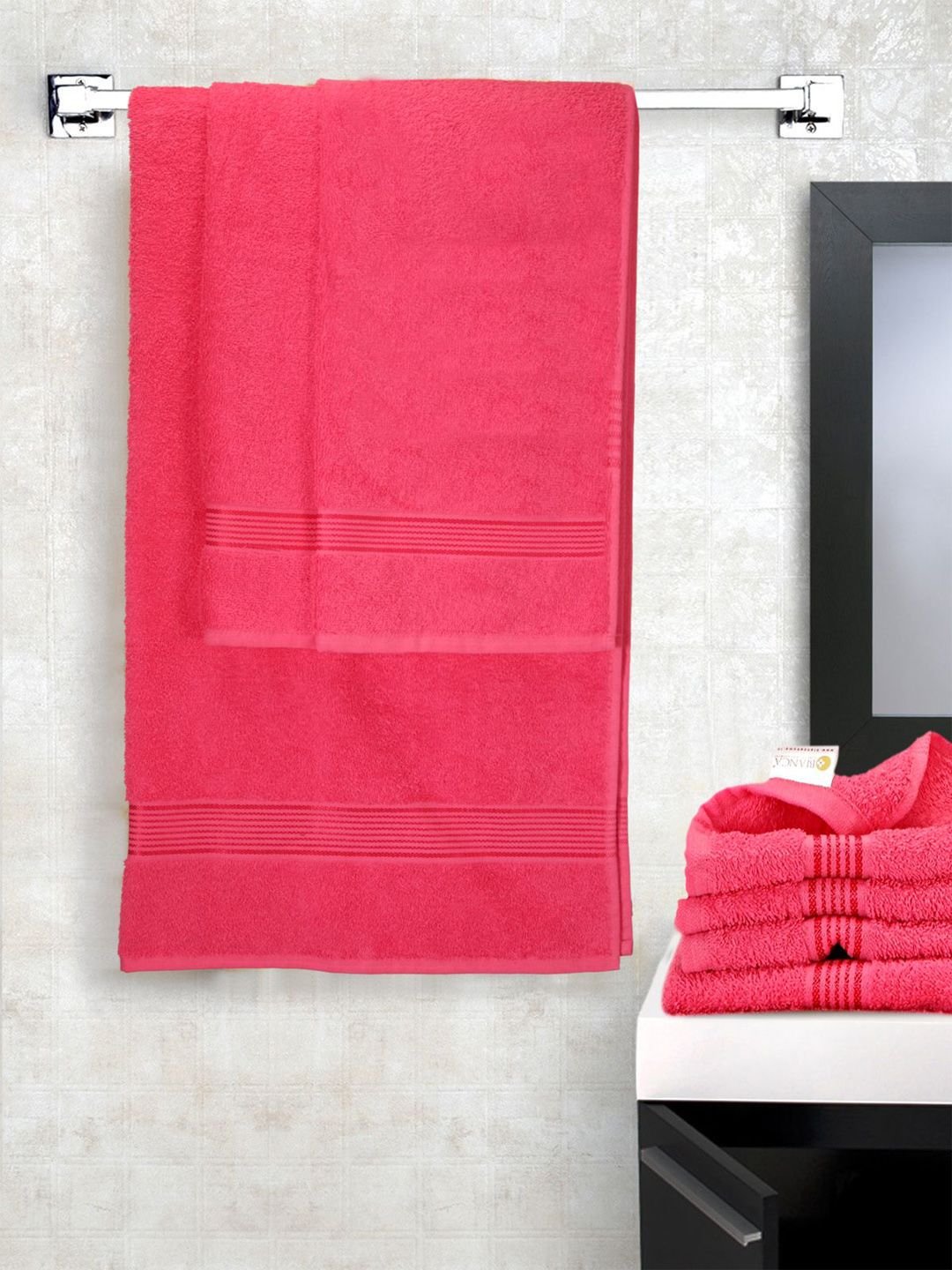 BIANCA Set Of 7 Fuchsia Pink Solid Cotton Towels Price in India