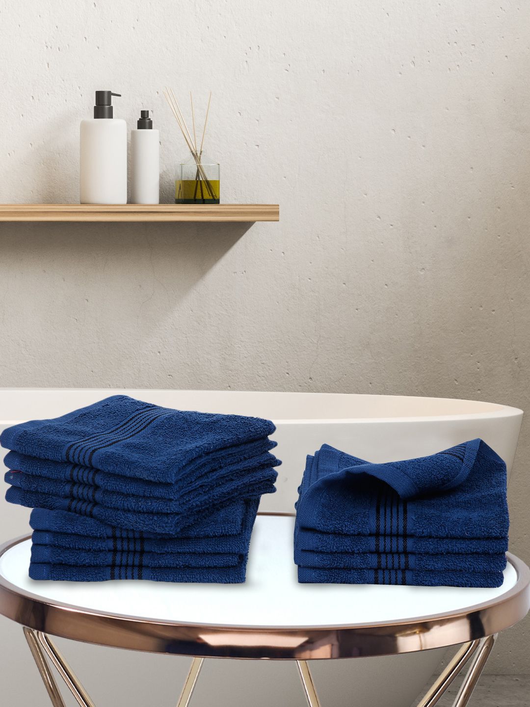 BIANCA Set Of 12 Navy Blue Solid Super Absorbent 380 GSM Cotton Face Towels Price in India