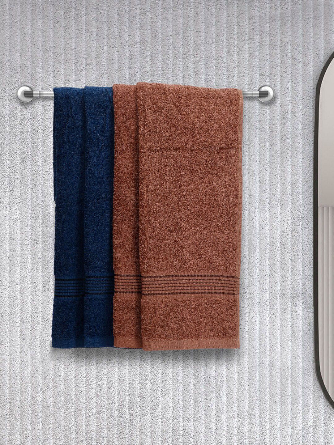 BIANCA Set Of 4 Navy Blue & Brown Solid Super Absorbent 380 GSM Cotton Hand Towels Price in India